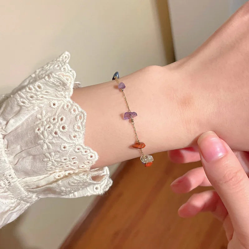 Necklaces Women Trendy Cute Sweet Natural Stone Necklace For Women Girls Summer Simple Crystal Clavicle Chain Choker Necklace New Jewelry Gift