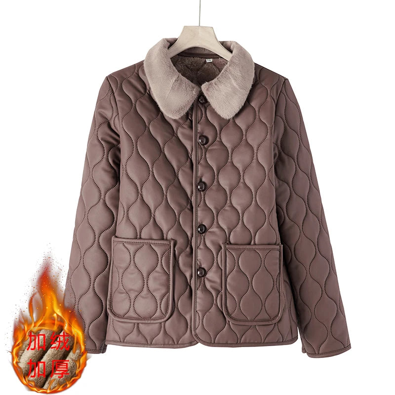Plus Size Cotton Thick Windproof Parka Coat Pockets Buttons Short Plush waterproof Outerwear
