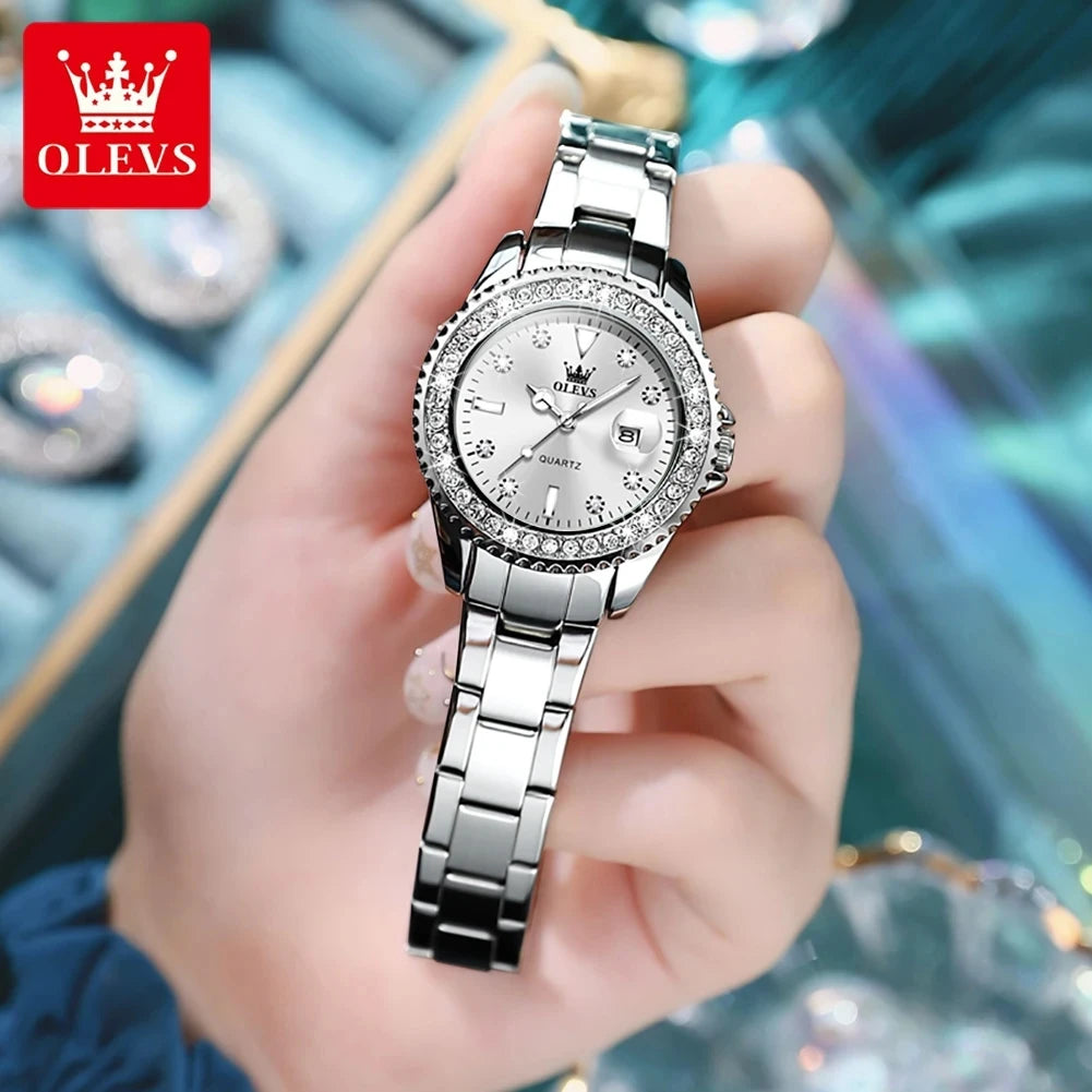 Women Watch OLEVS Original Diamond Dial Quartz Watch for Women Fashion Elegant Ladies Watches Stainless Steel Waterproof Women's Wristwatch