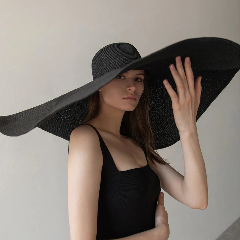 Hat 70cm Oversized Wide Brim Sun Hat Travel Large UV Protection Beach Straw Hats Women's Summer Floppy Foldable Chapeaux Wholesale