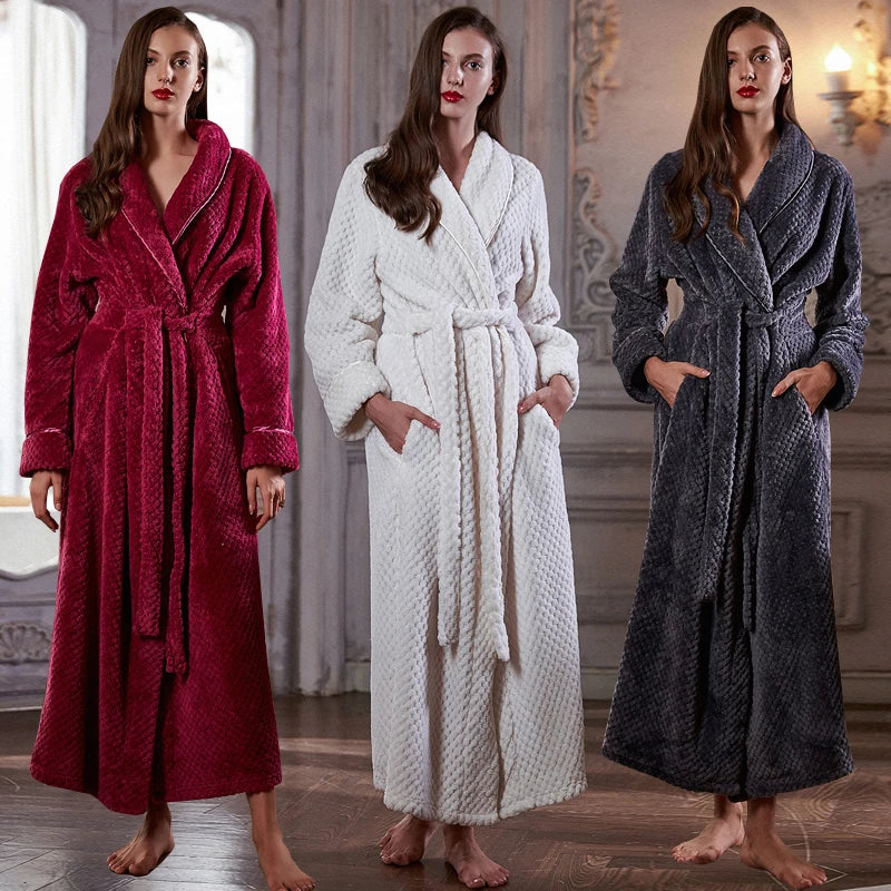 Winter Warm Sleepwear
Women Extra Long Thermal Jacquard Flannel Bathrobe Winter Warm Plus Size Zipper Bath Robe Pregnant Dressing Gown Men Sleepwear