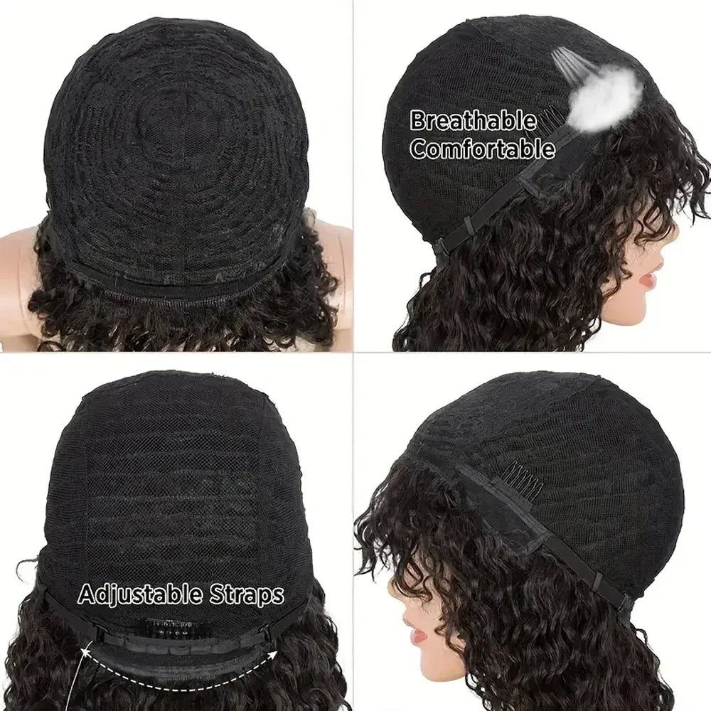 Hair Extensions and Wigs
Jerry Curly Wig With Bangs 10A Brazilian Virgin Human Hair Glueless None Lace Front Wig Kinky Curly Human Hair For Black Women