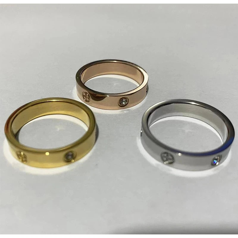 Luxury Rings Trendy Stainless Steel Rose Gold Color Love Ring for Women Men Couple CZ Crystal Rings Luxury Brand Jewelry Wedding Gift