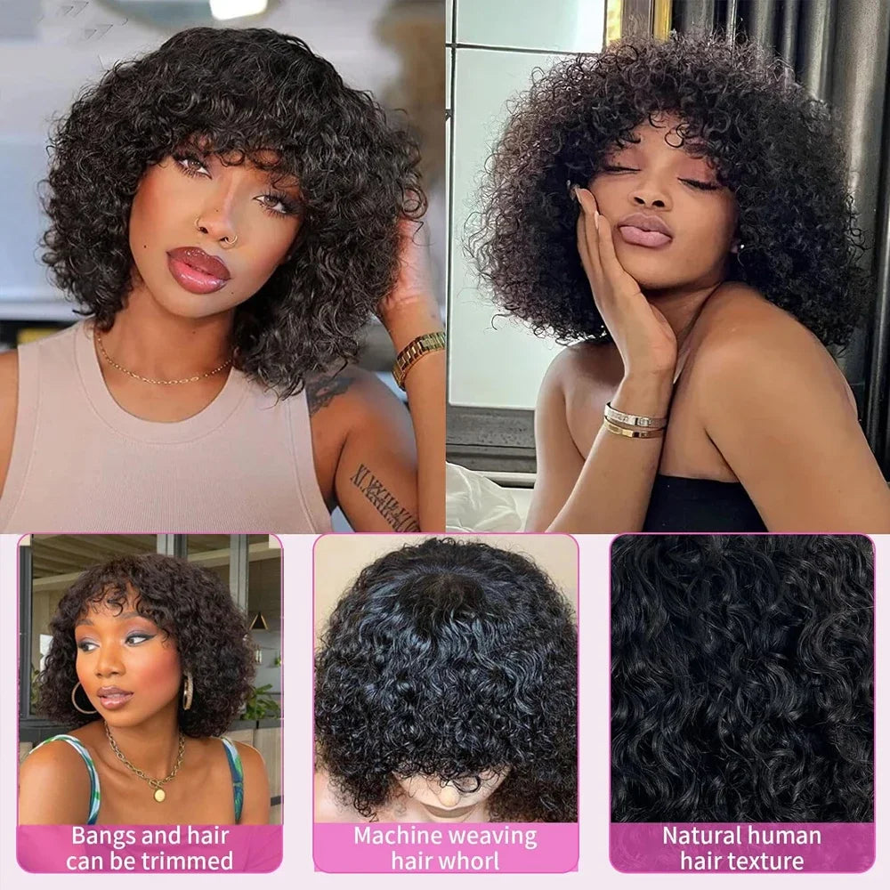 Hair Extensions and Wigs
Jerry Curly Wig With Bangs 10A Brazilian Virgin Human Hair Glueless None Lace Front Wig Kinky Curly Human Hair For Black Women
