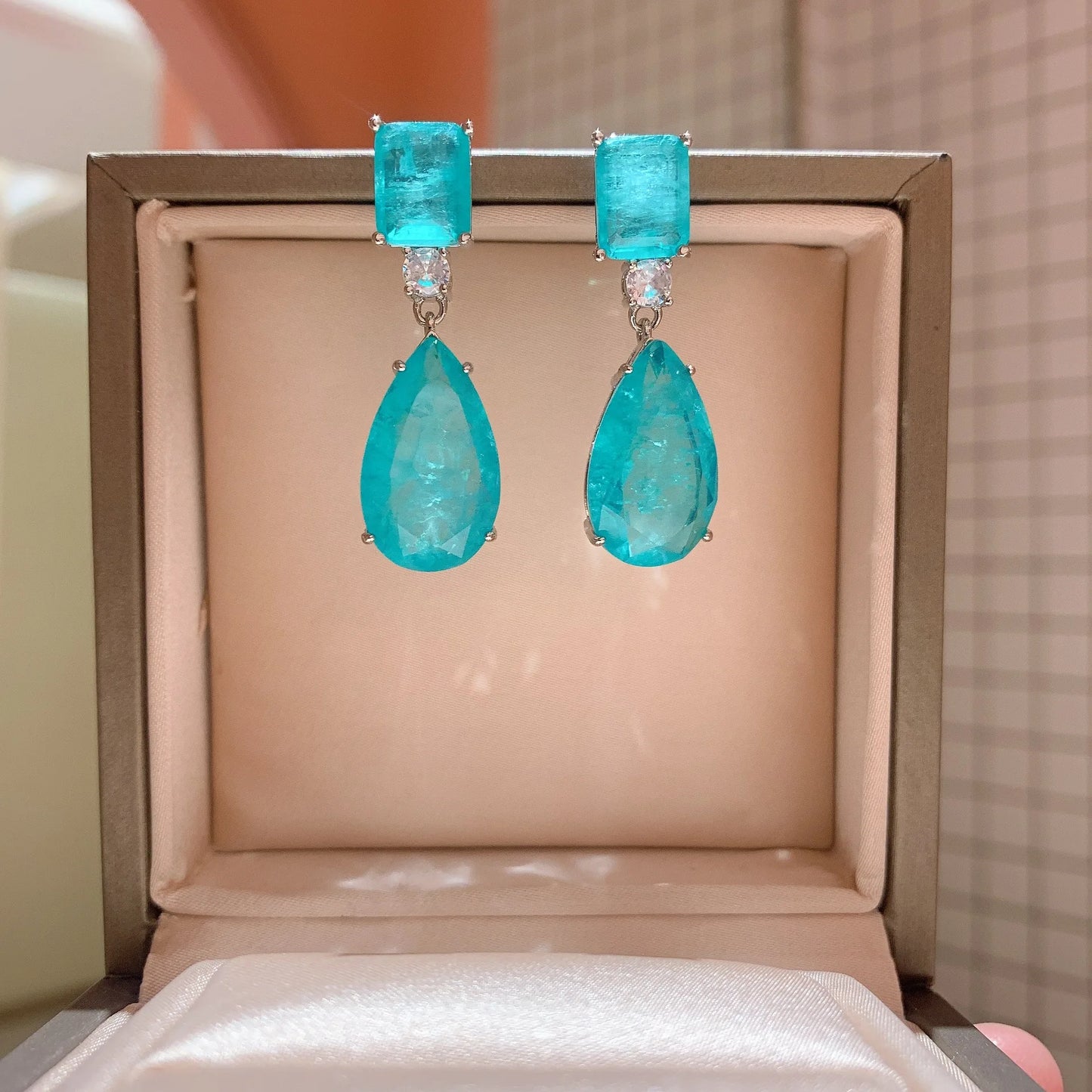 Earring JitDoo Paraiba Earrings Silver 925 for Women Tourmaline Emerald Big Drop Earrings Luxury Designer Fine Jewelry Christmas Gift