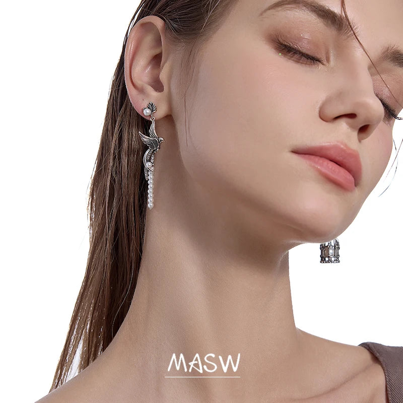 Earring MASW Original Design Luxury Temperament Fashion Jewelry Asymmetrical Bird Dangle Earrings For Women Girl Party Gift 2023 New