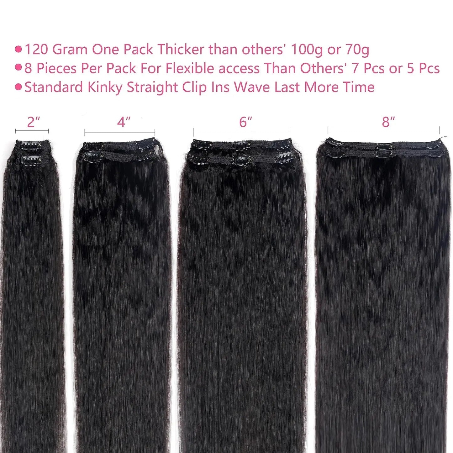 Hair Extensions and Wigs
Kinky Straight Clip In Hair Extensions Real Human Hair Natural Black 120g Full Head Clip ins Seamless Kinky Straight Clip on 1B