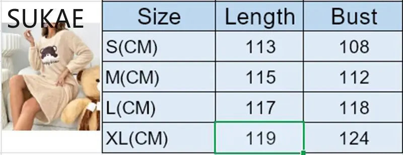 Winter Warm Sleepwear
SUKAE Cute Bear Winter Women Long Sleeves Thermal Nightgowns Flannel Long Sleepshirt Pullover Fluffy Nightwear Woman Homewear