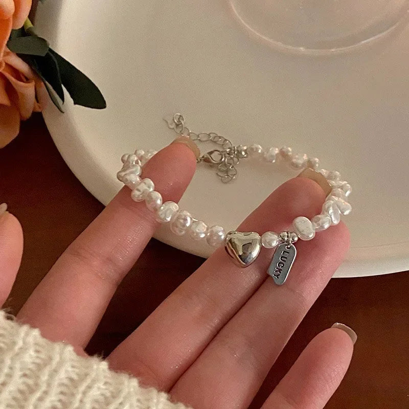 Bracelets Luxury Woman New 925 Sterling Silver Bracelet Pearls Knots Bracelet for Women Fashion Heart Pearls Bracelet Luxury Jewelry Accessories Gift