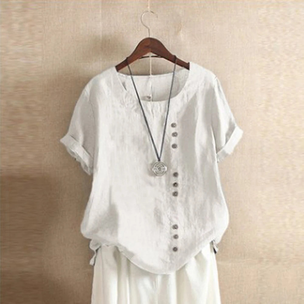 Plus Size Women's Short Sleeve Cotton Linen Beautiful Tunic Blouse Tops Ladies Casual Basic Shirt Plus Size Clothes L-5XL Clothing 2023