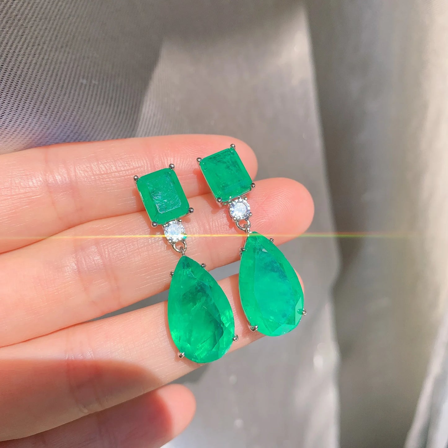 Earring JitDoo Paraiba Earrings Silver 925 for Women Tourmaline Emerald Big Drop Earrings Luxury Designer Fine Jewelry Christmas Gift