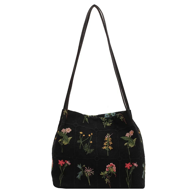 Handbags Large-capacity Embroidered Tote Bag Women Summer Trendy Cloth Bag Niche Embroidery Shoulder Bag Texture Bucket Bag Canvas Bag