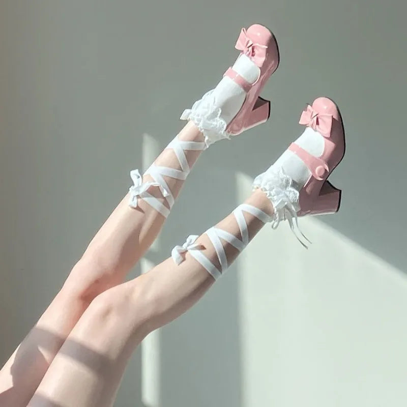 Stockings
Japanese Lace Cross Straps Tie Leg Socks Jk Women Cotton Sexy Stockings Socks Thin Women's Middle Tube Socks Party Long Socks