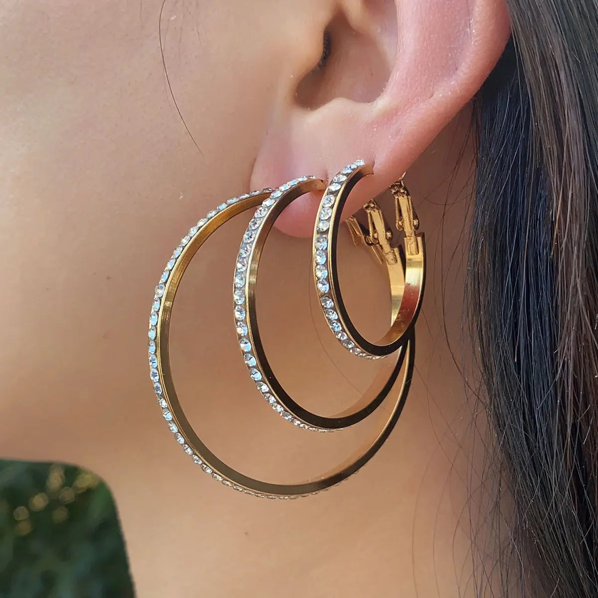 Earring 2PC Stainless Steel Luxury CrystaL CZ 3-5CM Big Circle Hoop Earrings for Women Charms Fashion Design Party Wedding Jewelry Gifts