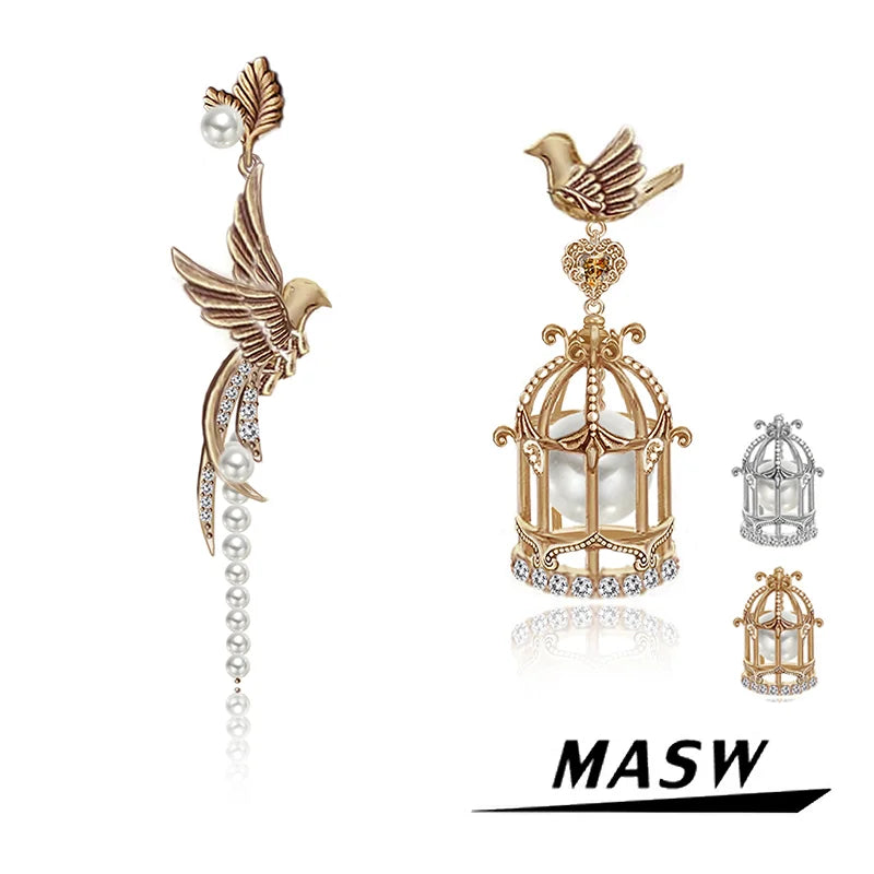 Earring MASW Original Design Luxury Temperament Fashion Jewelry Asymmetrical Bird Dangle Earrings For Women Girl Party Gift 2023 New