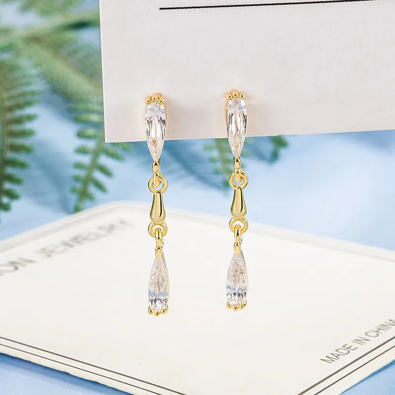 Earring Korean Long Tassel Zircon Dangle Earrings for Women Luxury Full Rhinestone Gold Color Drop Earrings Wedding Party Jewelry Gift
