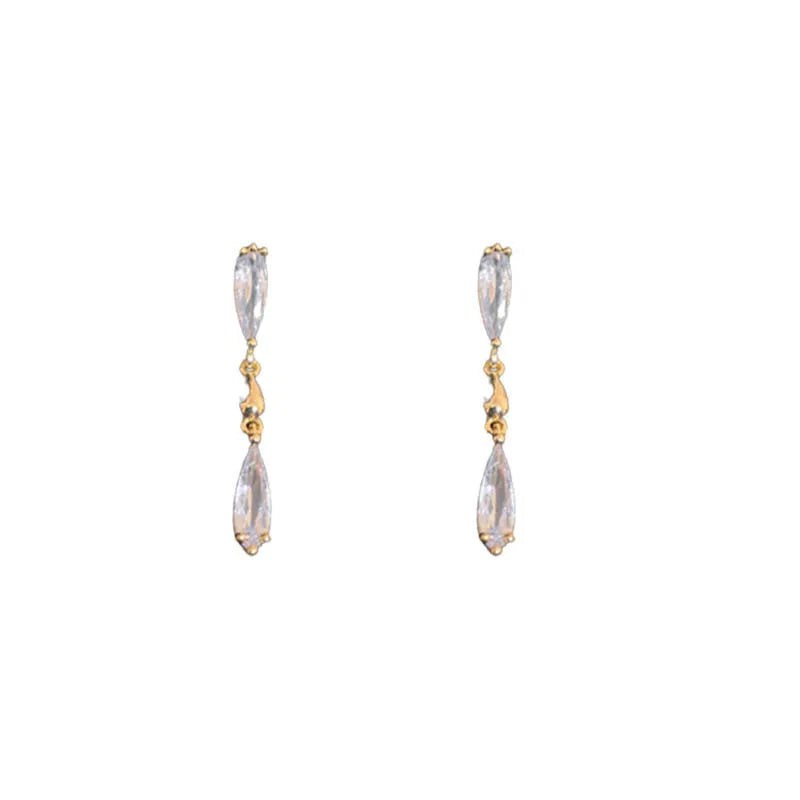 Earring Korean Long Tassel Zircon Dangle Earrings for Women Luxury Full Rhinestone Gold Color Drop Earrings Wedding Party Jewelry Gift