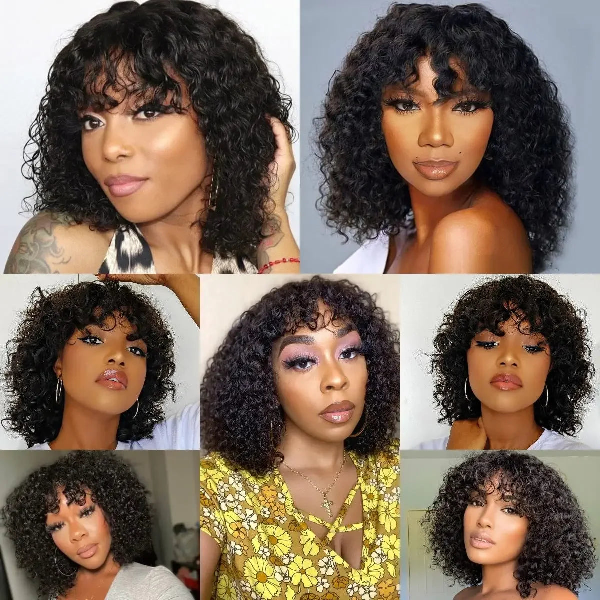 Hair Extensions and Wigs
Jerry Curly Wig With Bangs 10A Brazilian Virgin Human Hair Glueless None Lace Front Wig Kinky Curly Human Hair For Black Women