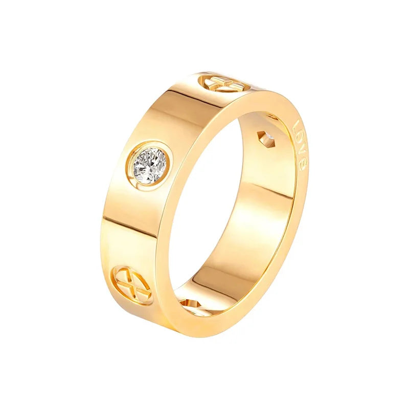 Luxury Rings Trendy Stainless Steel Rose Gold Color Love Ring for Women Men Couple CZ Crystal Rings Luxury Brand Jewelry Wedding Gift