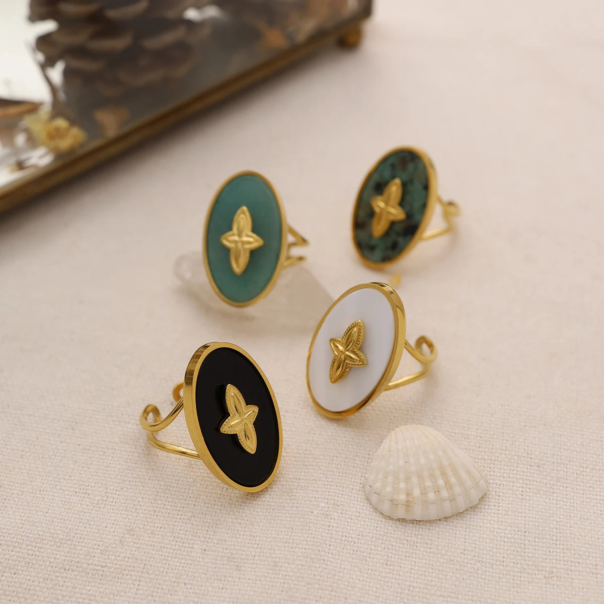Luxury Rings WILD & FREE 2024 NEW IN Stainless Steel Rings for Women Vintage Natural Stone Luxury Statement anillos Jewelry Waterproof