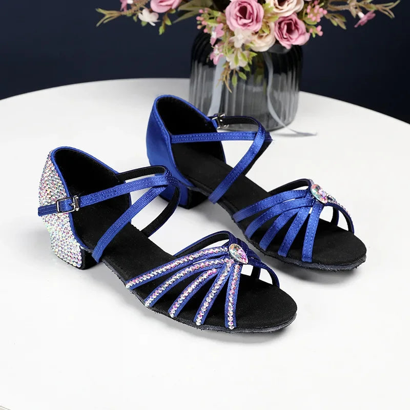 dancers
Women Summer New Water Diamond Latin Shoes Female Satin Artificial 3.5CM Heels Jazz Waltz Tango Modern Ballroom Dance Shoes