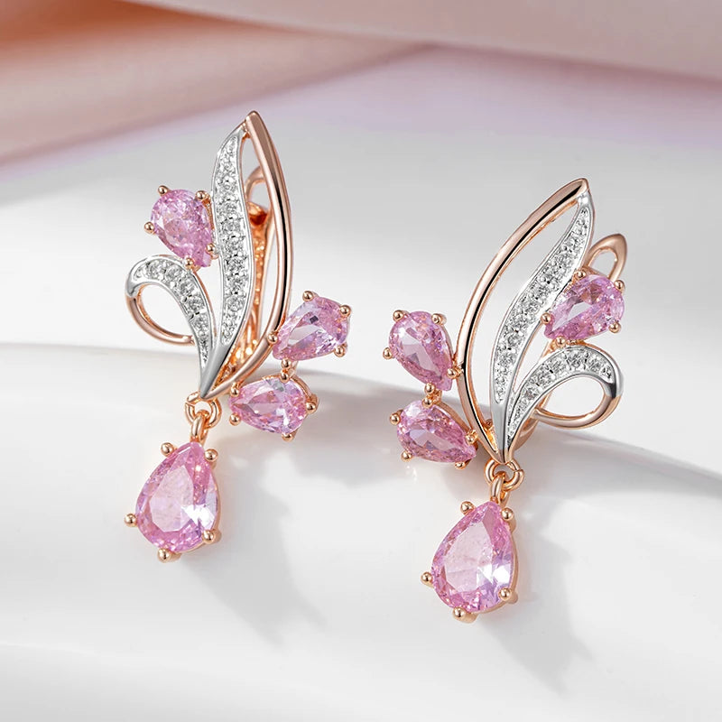 Earring SYOUJYO Shiny Water Drop Natural Zircon Long Dangle Earrings For Women 585 Rose Golden Silver Color Luxury Jewelry