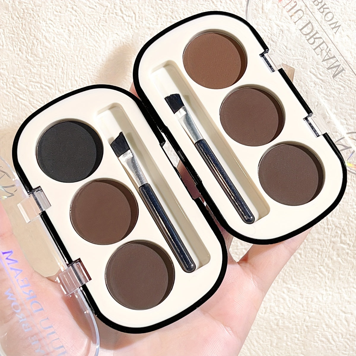 Makeup Juju Dream 3-Color Eyebrow Powder Palette With Brush - Waterproof, Sweatproof, Long-Lasting & High Pigment For Natural Look