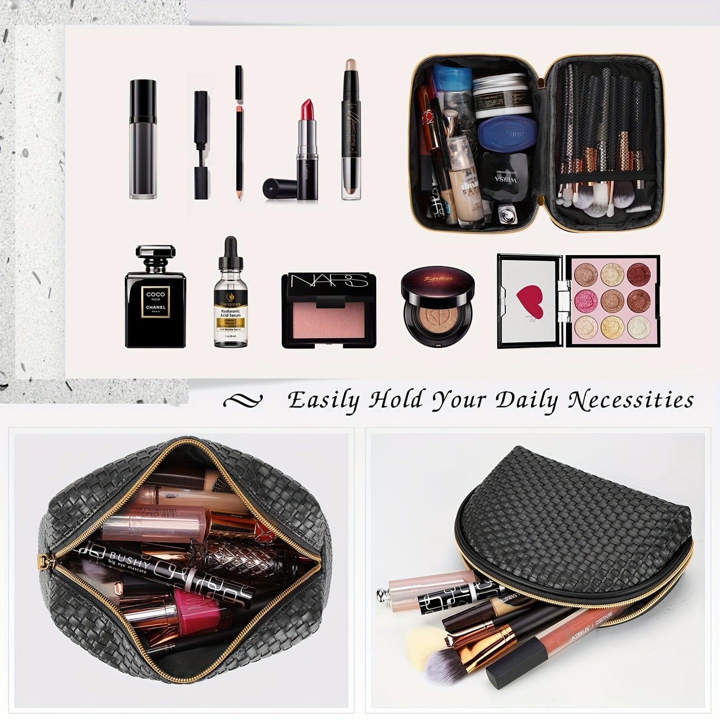 Makeup bags & Storage
3-Piece Makeup Bag Set, Waterproof Portable Travel Cosmetic Pouch, Multi-functional Bag, Ladies Woven Toiletry Bag With Strong Double Zippers And Makeup Brush Slots