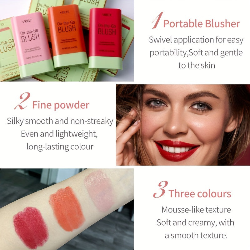 Makeup Matte Blush Stick 1pc, Low Saturated Natural Nude Makeup Multi-purpose Solid Rouge Blush Cream (3 Colors)