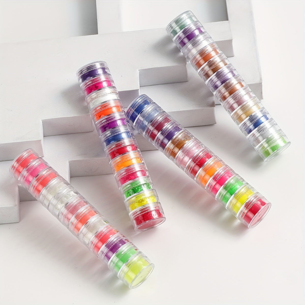 Nails
12-Piece Set of Transparent Round Containers with Colorful Glitter for Nail Art and Decoration