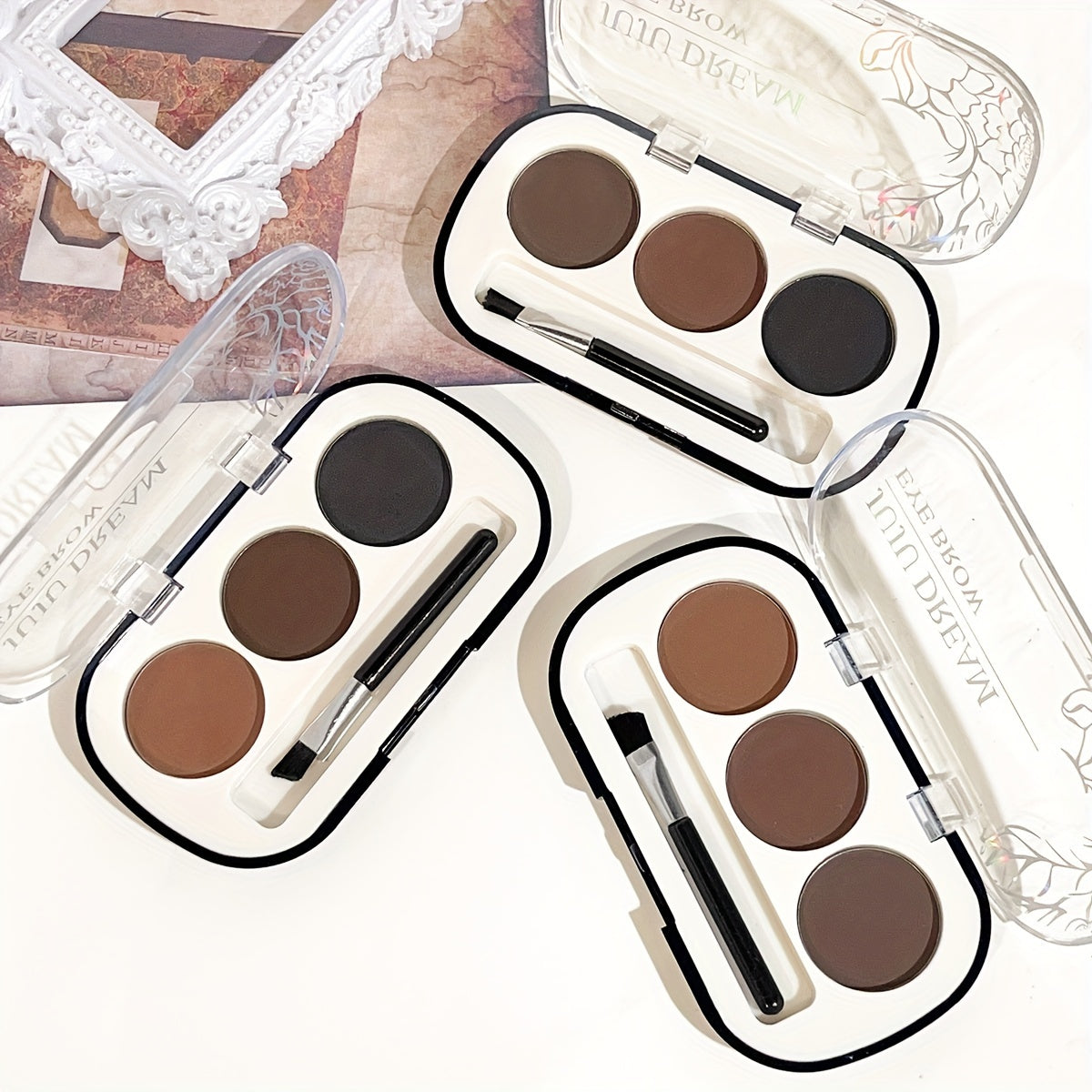 Makeup Juju Dream 3-Color Eyebrow Powder Palette With Brush - Waterproof, Sweatproof, Long-Lasting & High Pigment For Natural Look