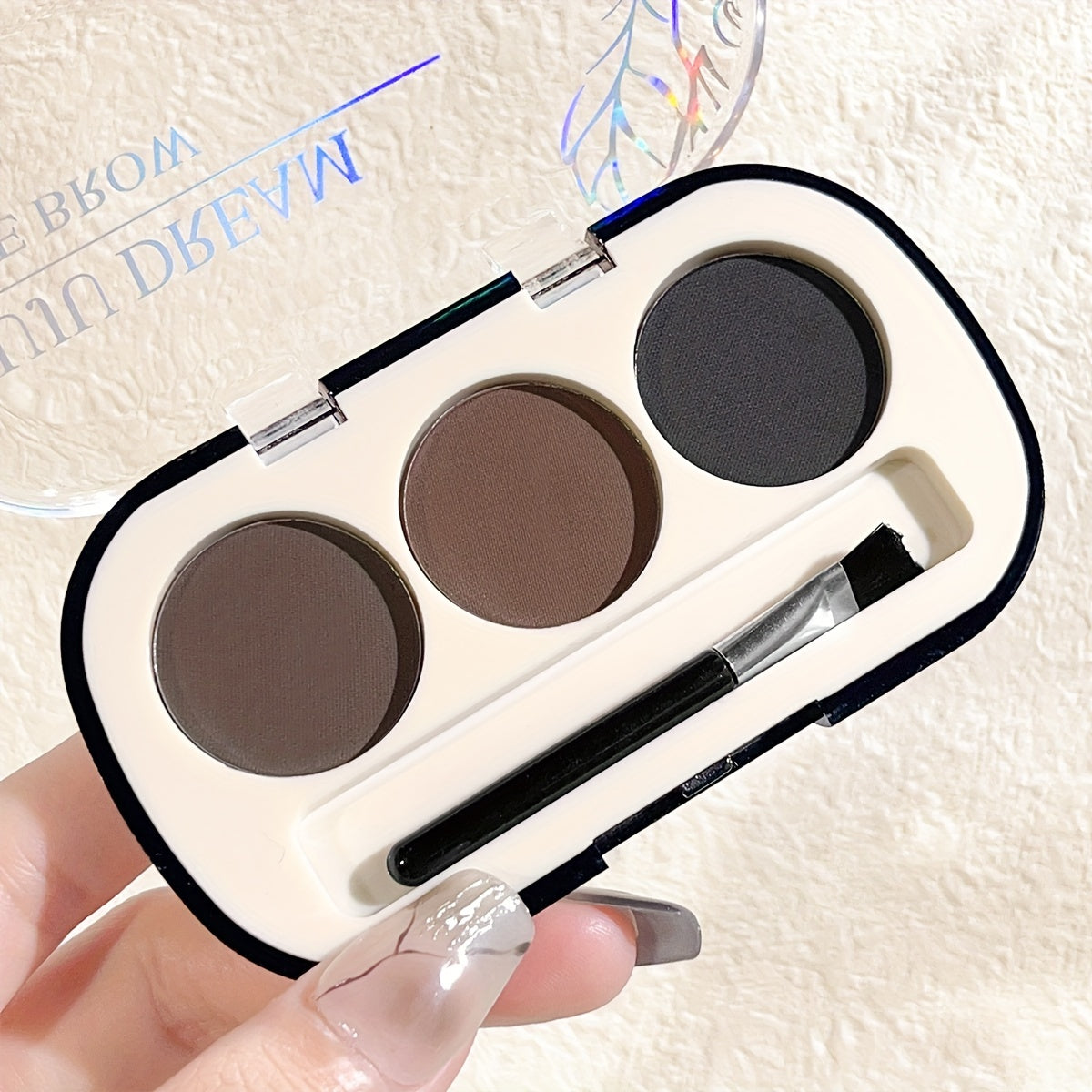Makeup Juju Dream 3-Color Eyebrow Powder Palette With Brush - Waterproof, Sweatproof, Long-Lasting & High Pigment For Natural Look