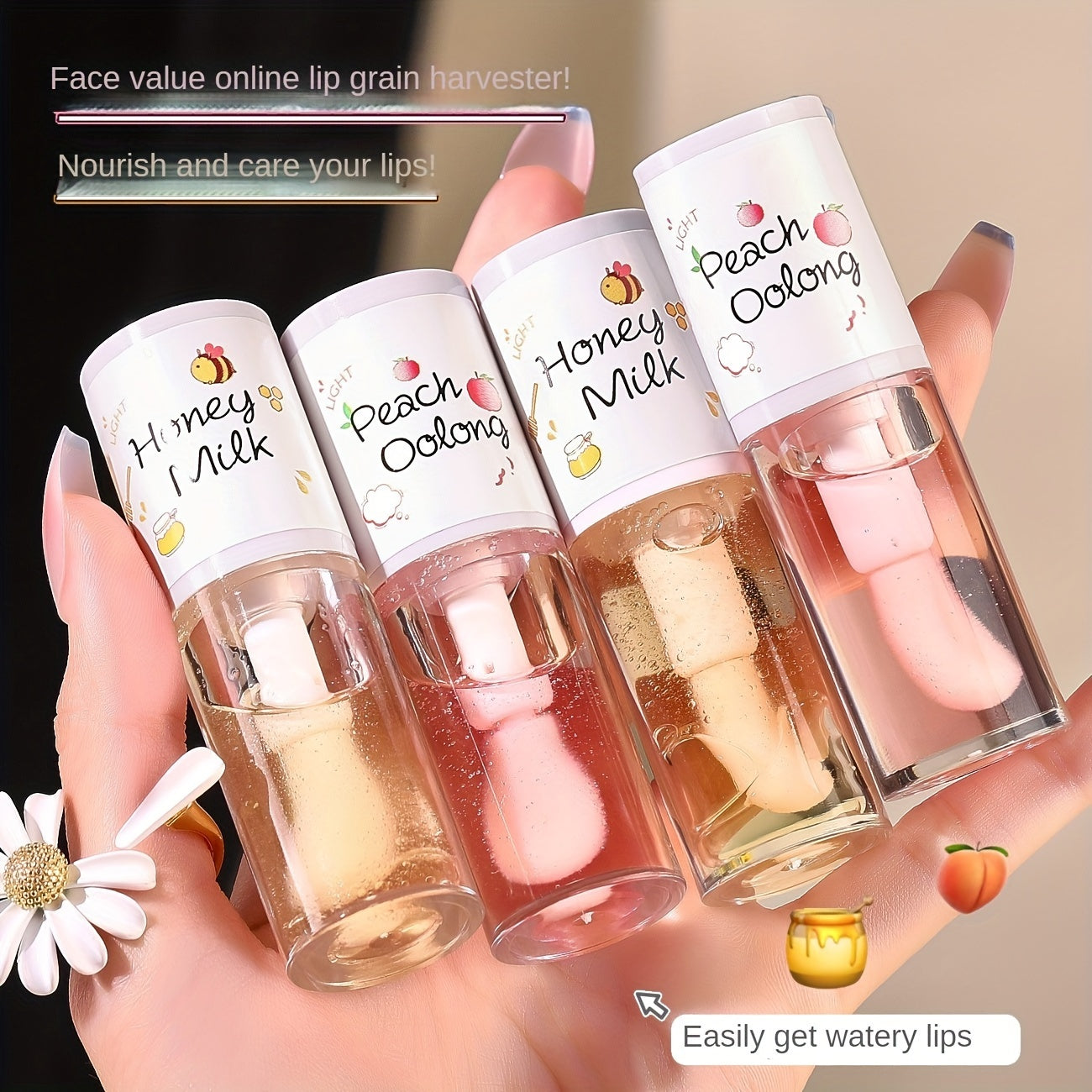 Personal Care
Peach Oolong & Honey Milk Lip Essence Oil Set, 5ml Each, Moisturizing & Hydrating, Improve Dryness, Lip Line Smoothing, Softening Transparent Gloss, Beauty Lip Care With Plant Squalane