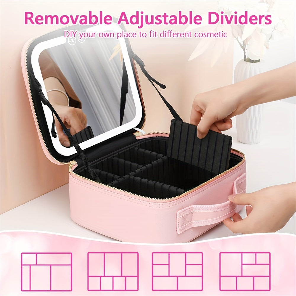 Makeup bags & Storage
Travel Makeup Organizer With LED Mirror, Portable Cosmetic Train Case, Adjustable Dividers, Brush Holder, 3 Light Settings, Professional Artist Storage Bag For Make-Up And Toiletries