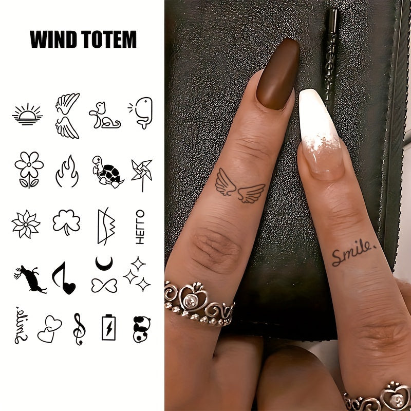 Temporary Tattoos
Wind Totem Temporary Tattoos: Adorable Designs for Your Fingers and Wrists - Hello, Smile, Flowers, Hearts, and More!
