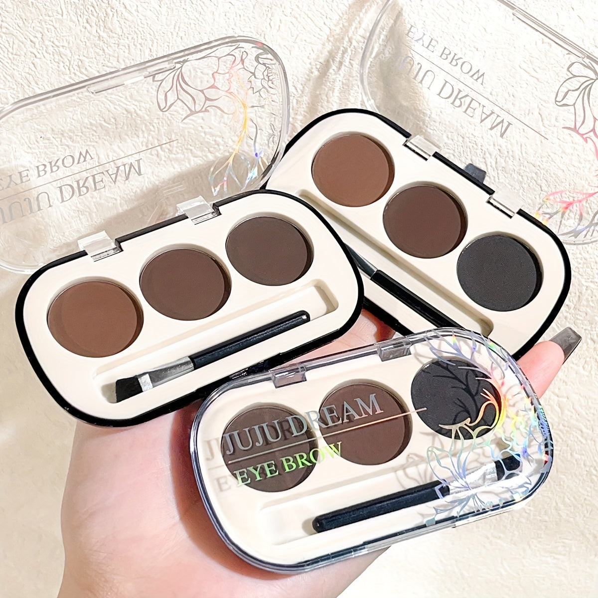 Makeup Juju Dream 3-Color Eyebrow Powder Palette With Brush - Waterproof, Sweatproof, Long-Lasting & High Pigment For Natural Look