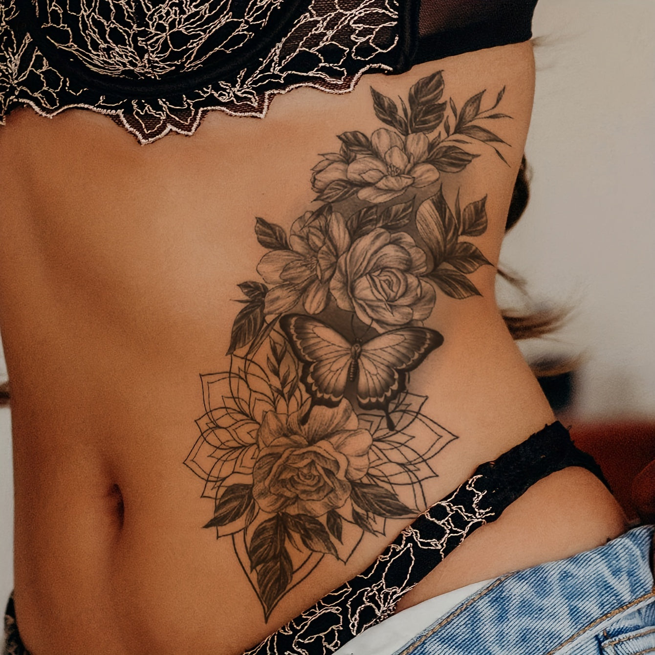 Temporary Tattoos
6pcs Black Flower Pattern Combination Of Tattoo, For Men And Women Arm Chest Tummy Back, Waterproof Simulation, Can Last For 3-5 Days Body Tattoo Sticker