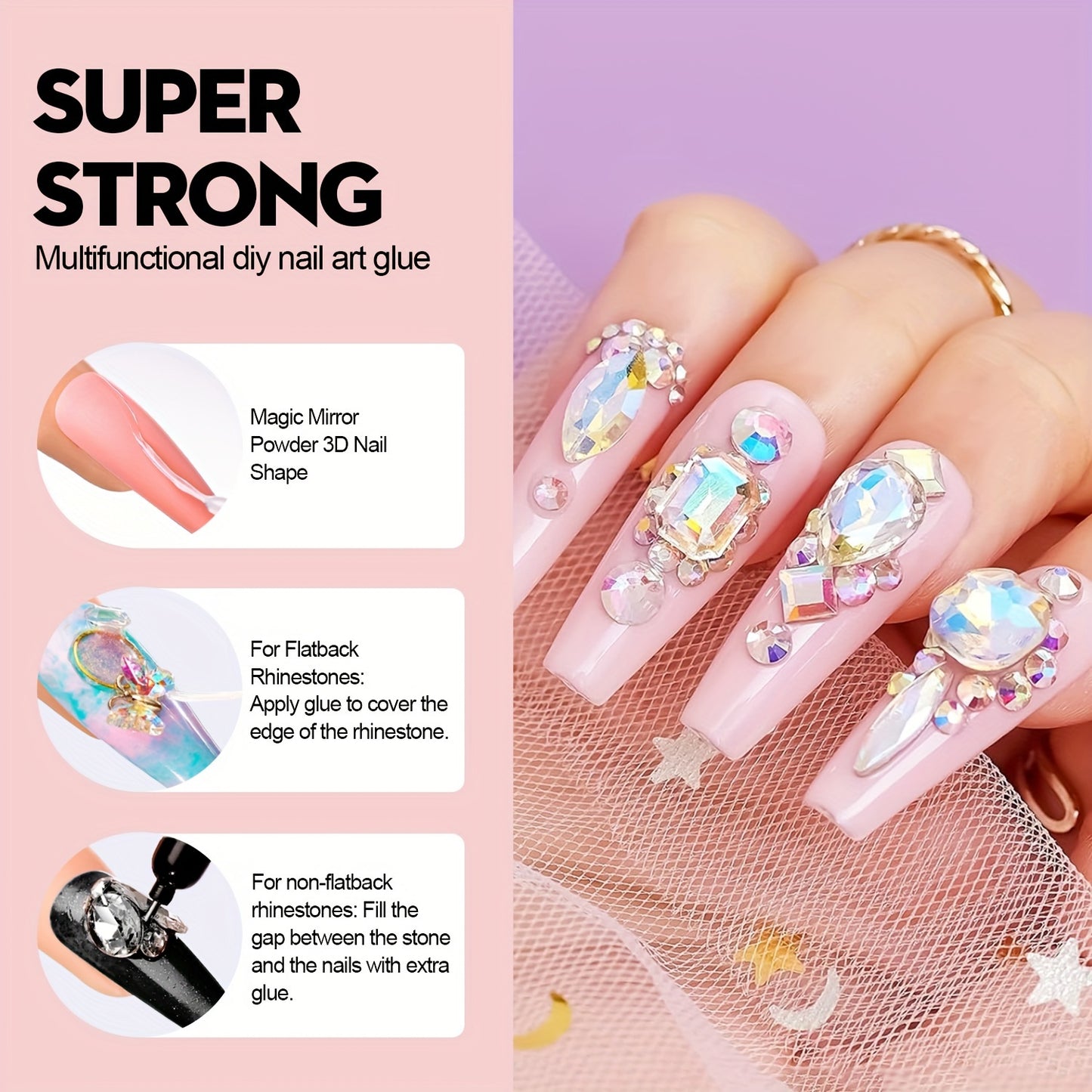 Nails
Super Strong Adhesive Gel, Multifunctional Nail Glue For Rhinestones, Jelly Wash Free Soak Off UV/LED, Magic 3D Nail Art Gel