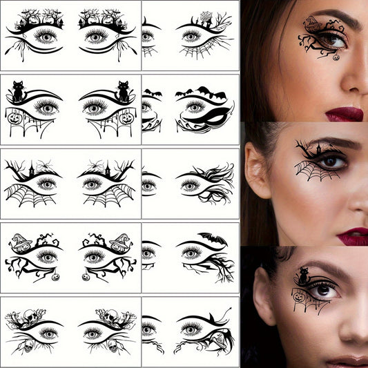 Temporary Tattoos
Halloween Eye Temporary Tattoos (10 Sheets), Spooky Skeleton, Pumpkin, Cat, Bat, Spider & Web Designs for Costume Makeup, Festive Party Face Stickers