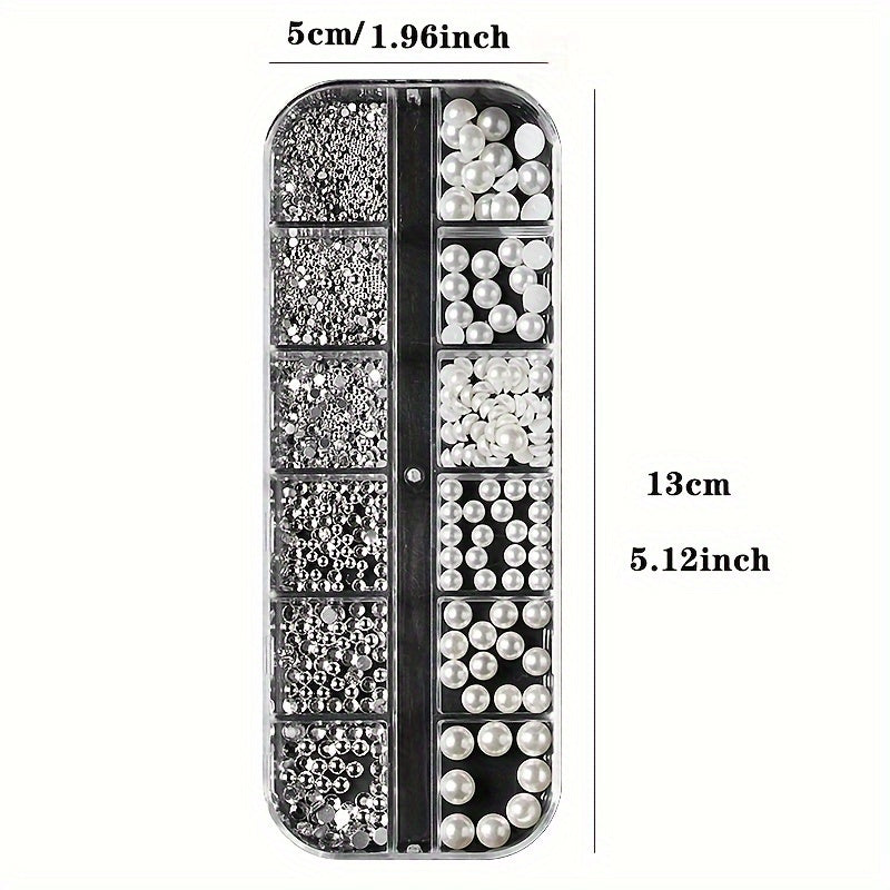 Nails
12 Grid Half Round Nail Pearls, Mixed Size Nail Caviar Bead, Flatback Nail Art Rhinestones