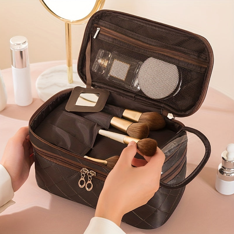 Makeup bags & Storage
Double Layer Travel Makeup Bag With Carry Handle - Organize Brushes, Tweezers, And Eyeliner In Style