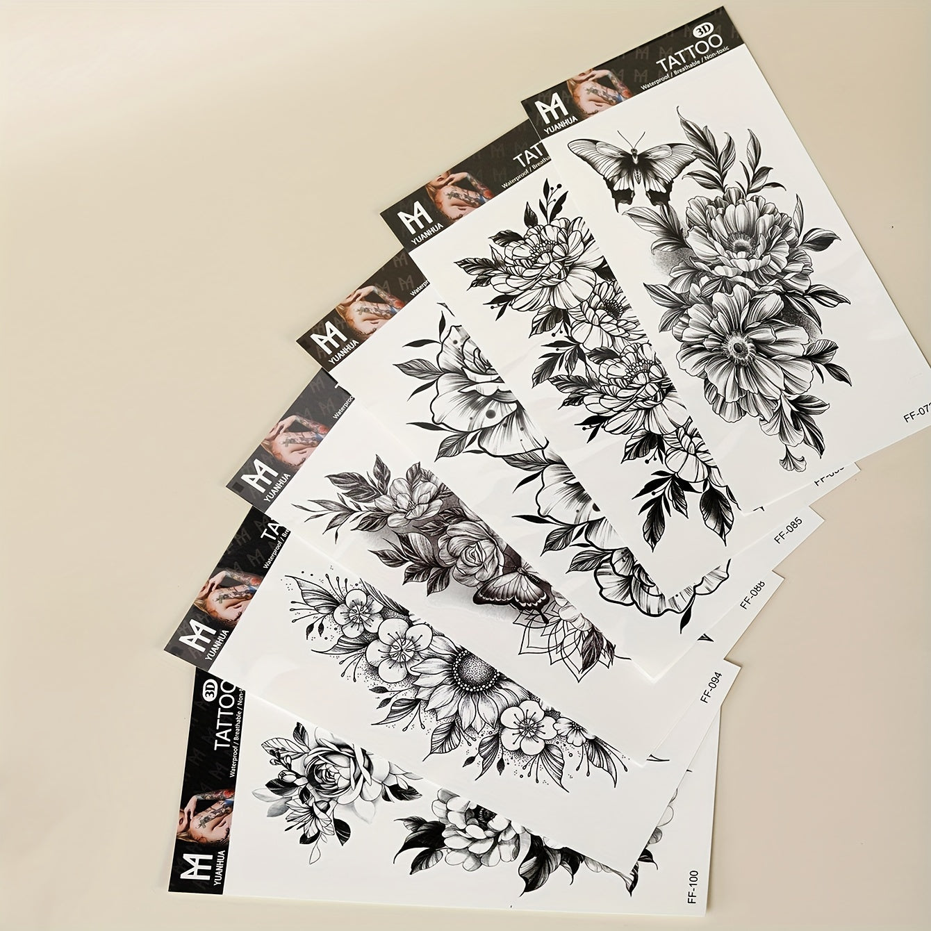 Temporary Tattoos
6pcs Black Flower Pattern Combination Of Tattoo, For Men And Women Arm Chest Tummy Back, Waterproof Simulation, Can Last For 3-5 Days Body Tattoo Sticker