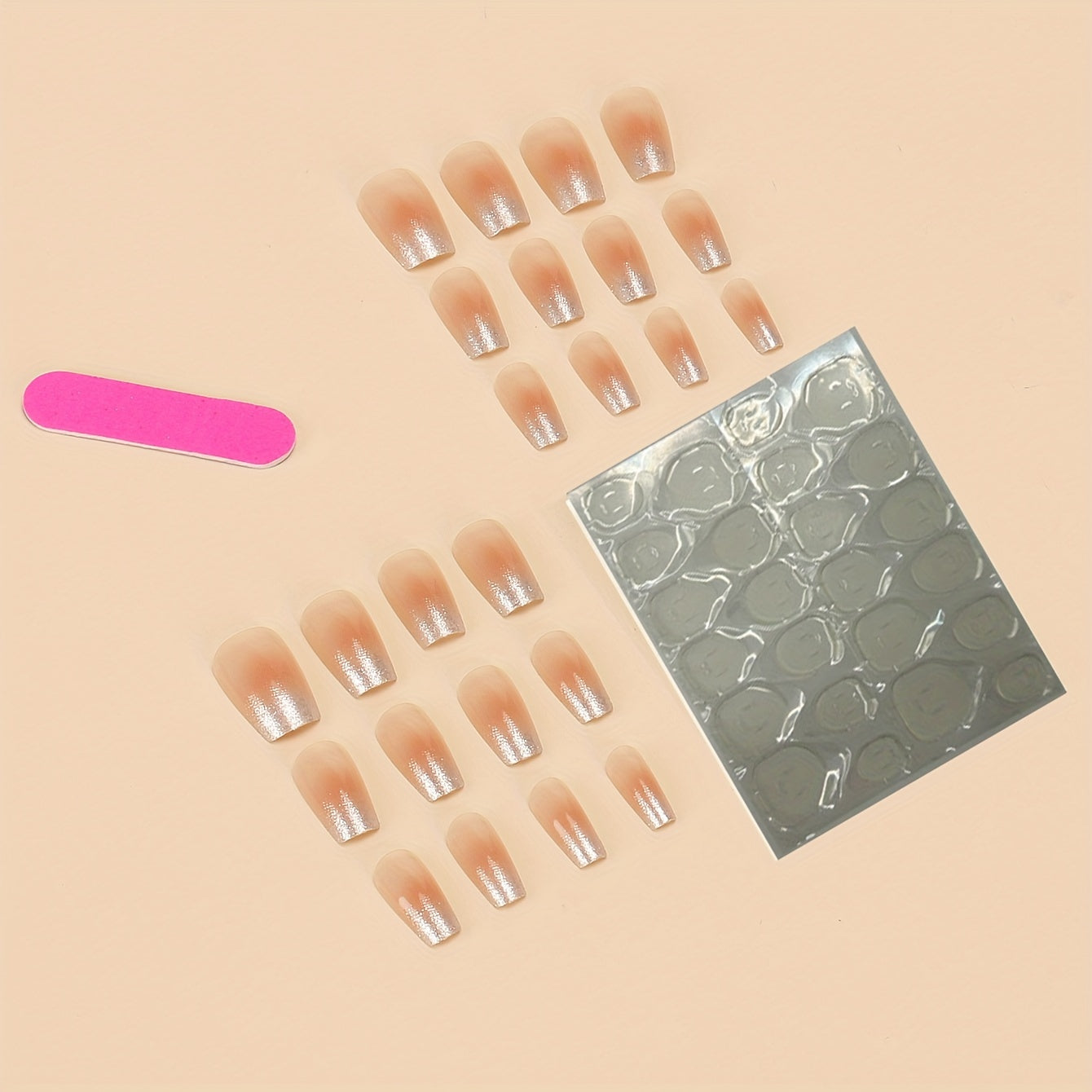 Nails
24pcs/set Glossy Medium Ballet Fake Nails, Gradient Press On Nails, Silvery Glitter False Nails For Women Girls, 1pc Nail File And 1sheet Adhesive Tabs Included