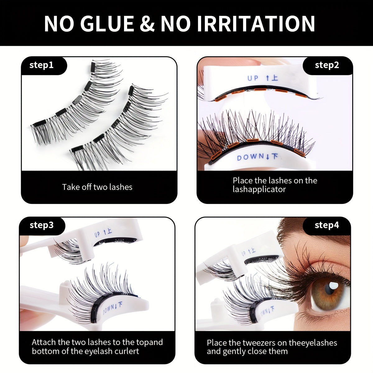 False Eyelashes
2 Pairs Of Magnetic False Eyelashes With Applicator, Cat Eye Lashes, No Glue, Reusable Magnetic Lashes, Natural And Thick, Suitable For Daily Parties