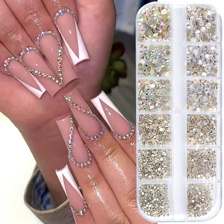 Nails
1 Box White AB Nail Rhinestones Set Flatback Crystal Gems 3D Shiny Nail Art Charms Stones Decoration Manicure DIY