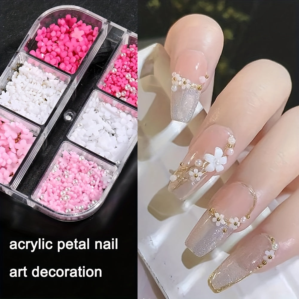 Nails
6Grids Acrylic Resin Flower 3D Nail Art Charms Golden Beads Caviar Pearl Mixed Rhinestones Accessories Manicure For Women And Girls