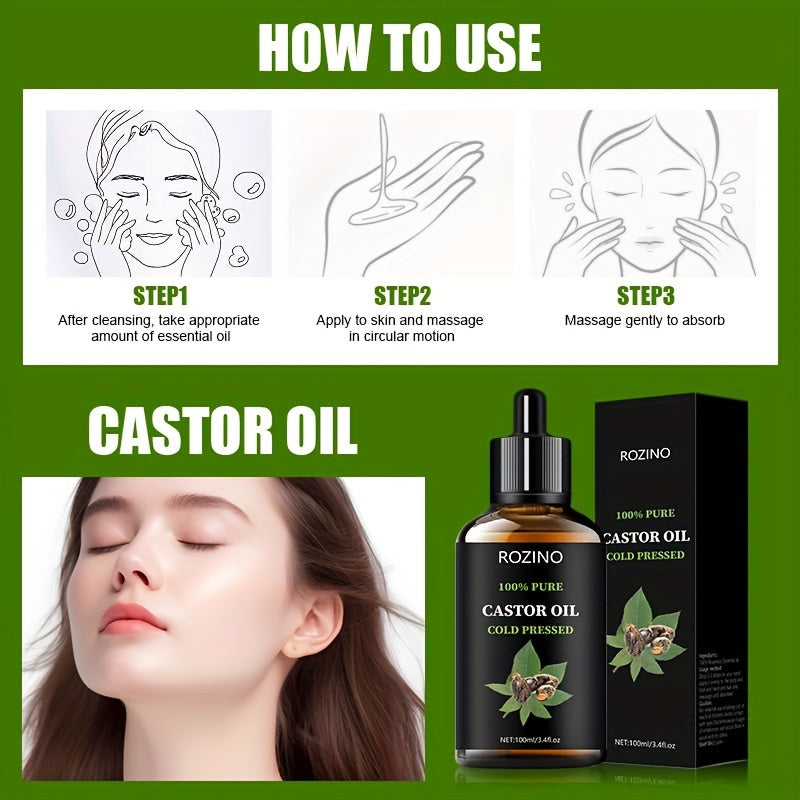 Facial care
100ml Castor Oil, For Hair Eyelashes And Eyebrows, Castor Oil Cold Pressed Unrefined, Essential Oil For Dry Hair, Skin & Nails Care