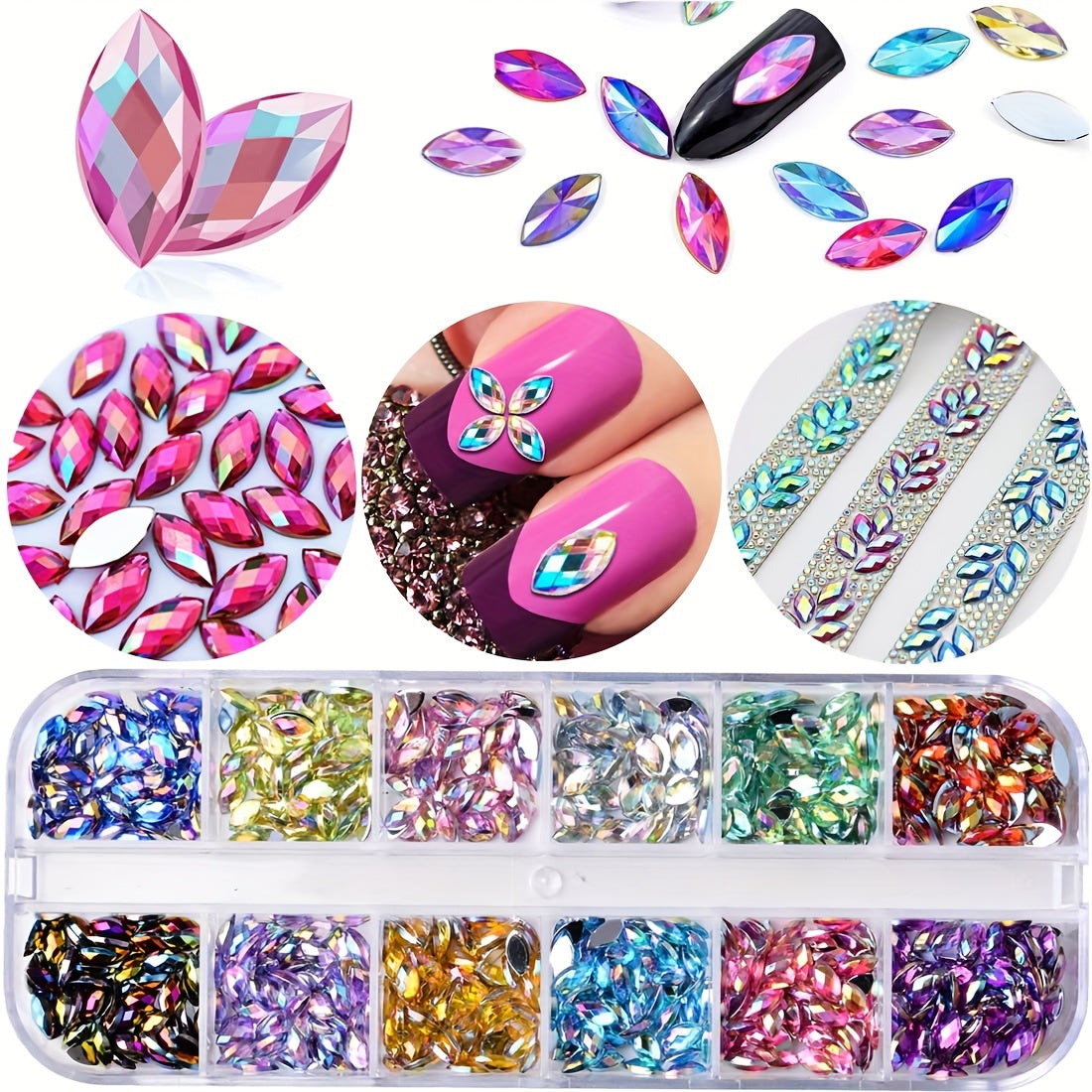 Nails
5 Boxes Shiny Colorful Nail Art Rhinestones Multicolor Nail Crystal Gems Stone Kit With Curved Tweezers And A Nail Brush