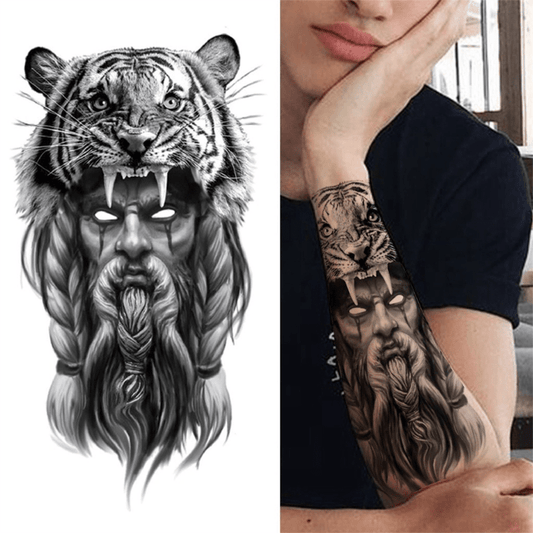 Temporary Tattoos
1 sheet Waterproof Man with Tiger Headgear Tattoo Sticker - Long Lasting Temporary Arm, Leg, and Body Art Tattoo