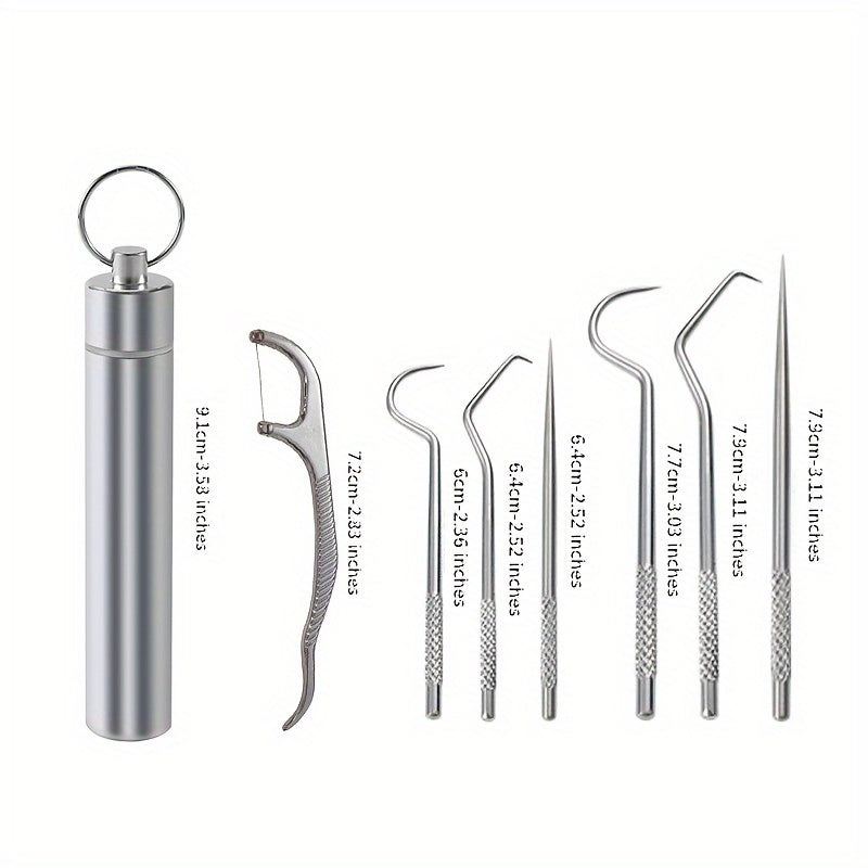 Oral Care
7pcs Dental Flosser Picks Set, Stainless Steel Tooth Pick Set, Deep Cleaning Dental Floss, Portable Hygienic Flosser With Holder For Travel Daily Life